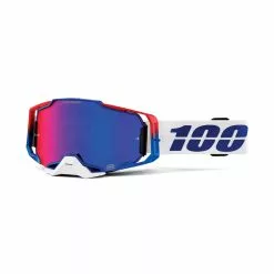 100% Armega Goggles Anti Fog - Weiß/Blau/Rot - Verspiegelt
